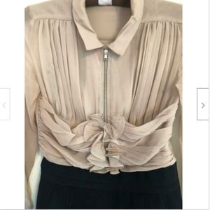 CARVEN Blush Silk Chiffon Black Wool Dress SZ 4